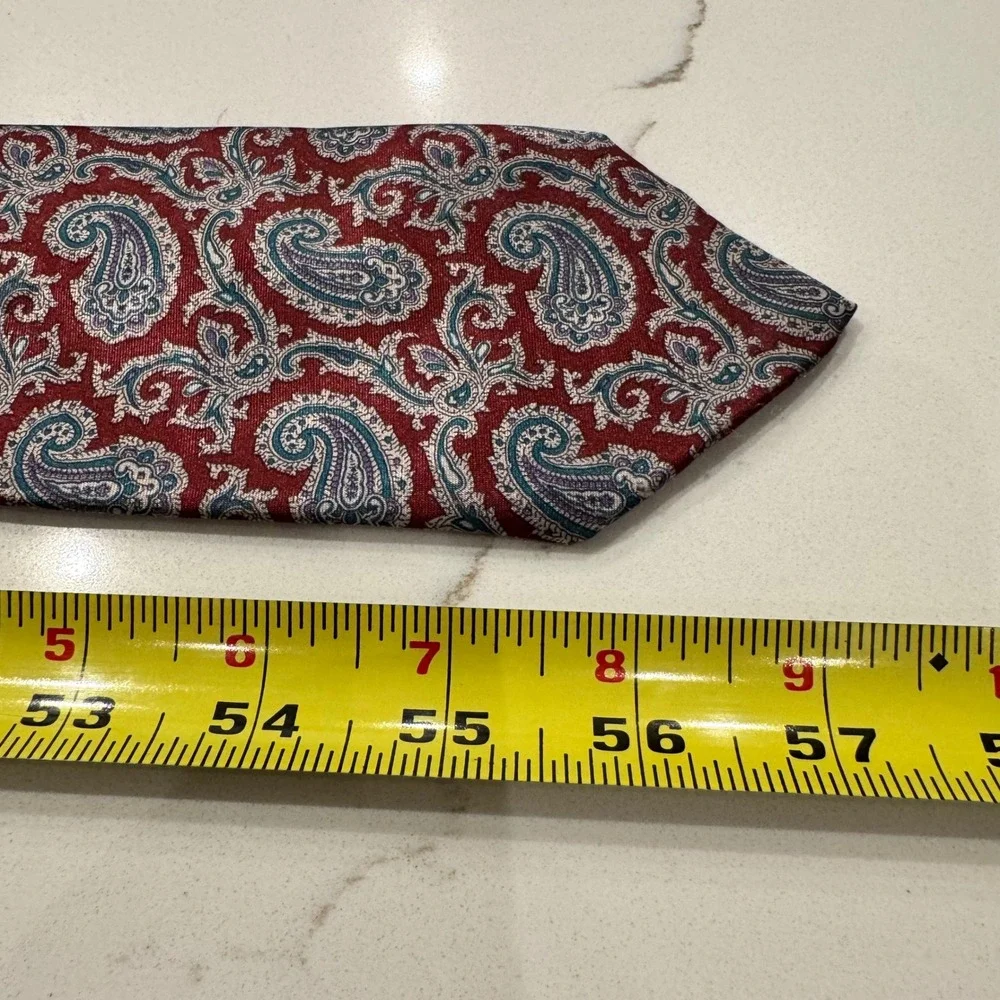 Robert Alan Mens Paisley Necktie Burgundy Red Blue Silver USA Made Polyester